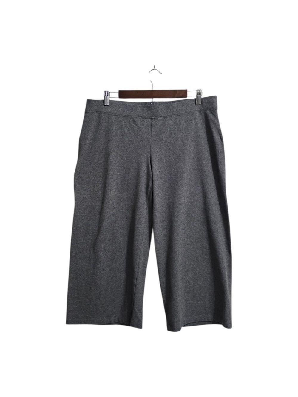 Eileen Fisher Heathered Organic Cotton Stretch Jersey Wide Leg Crop Pants Sz PL